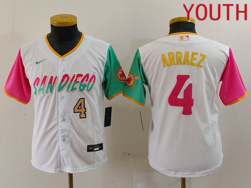 Youth San Diego Padres #4 Arraez White City Edition Nike 2024 MLB Jersey style 3->->Youth Jersey